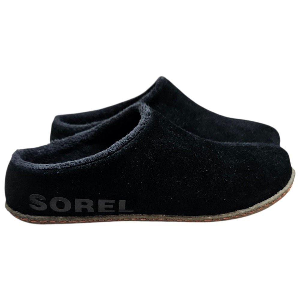 Sorel Lanner Ridge Mules‎ Black Suede Faux Fur Lined Clog Slippers kid's Size 4